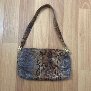 AMY 8 CHAN New York Snakeskin Leather Embossed Mesh Shoulder Hobo Bag Purse